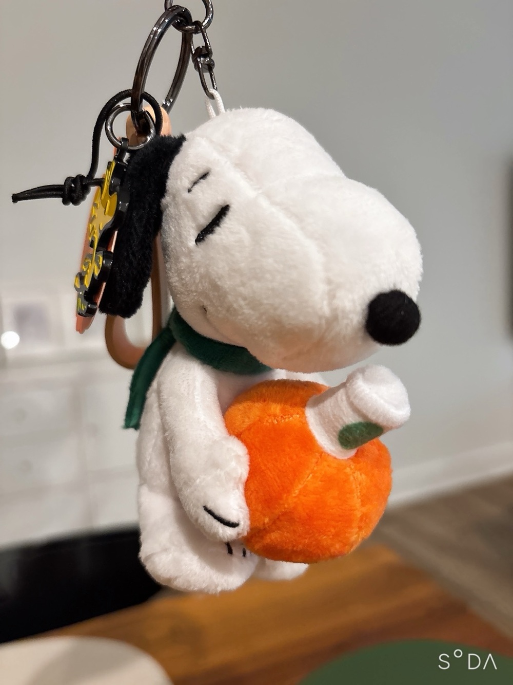 Peanuts Snoopy Plush Keychain with Orange Pumpkin & Green Scarf - Picture 3 of 3
